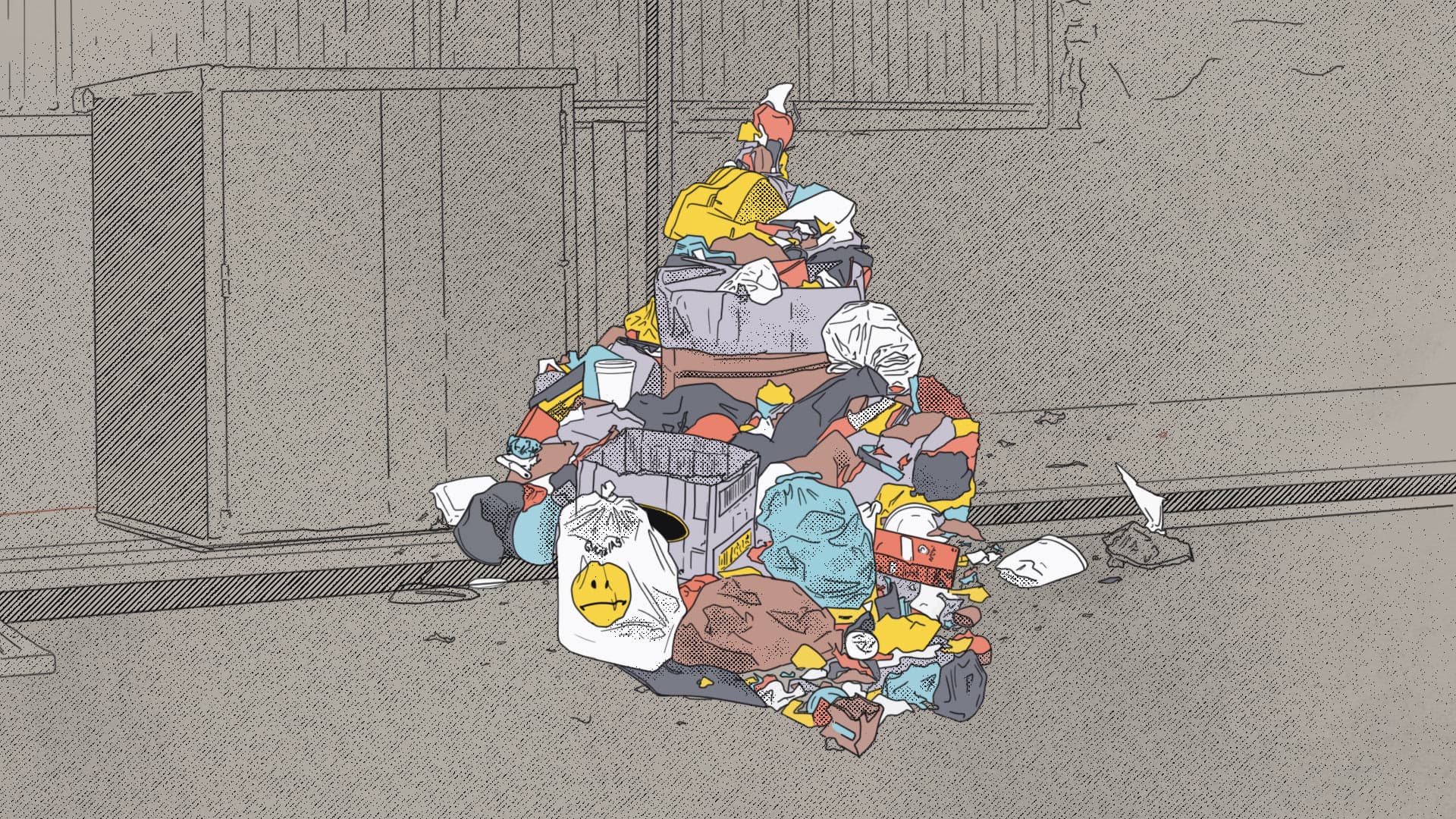 Ilustración de un basurero con forma del mapa de la Ciudad de México