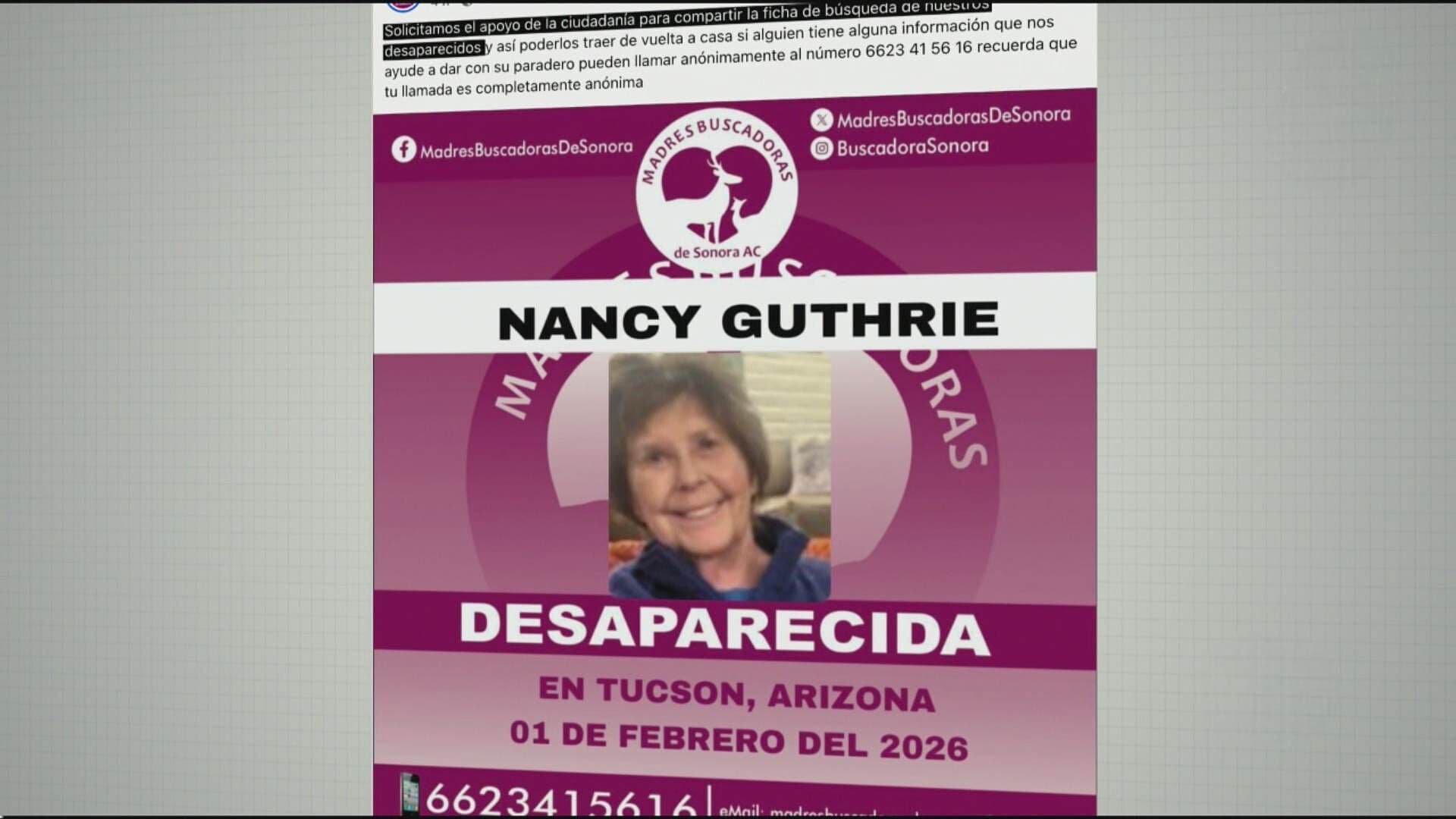 Caso Nancy Guthrie: Medios de EUA Refieren Posibilidad de que la Mujer Haya Sido Trasladada a México