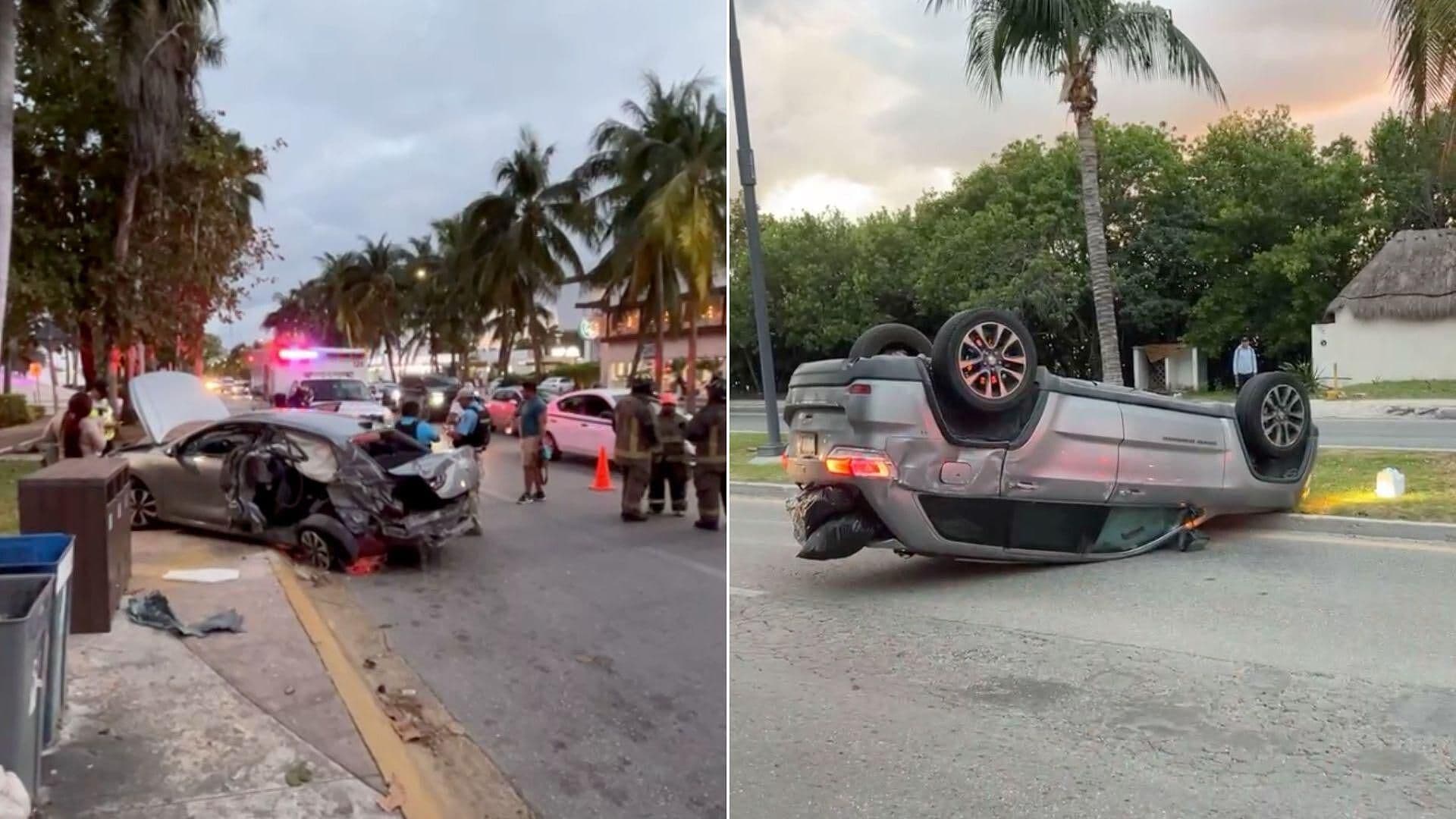 Volcadura de Camioneta Tras Choque con Auto en Zona Hotelera de Cancún; Hay Detenidos