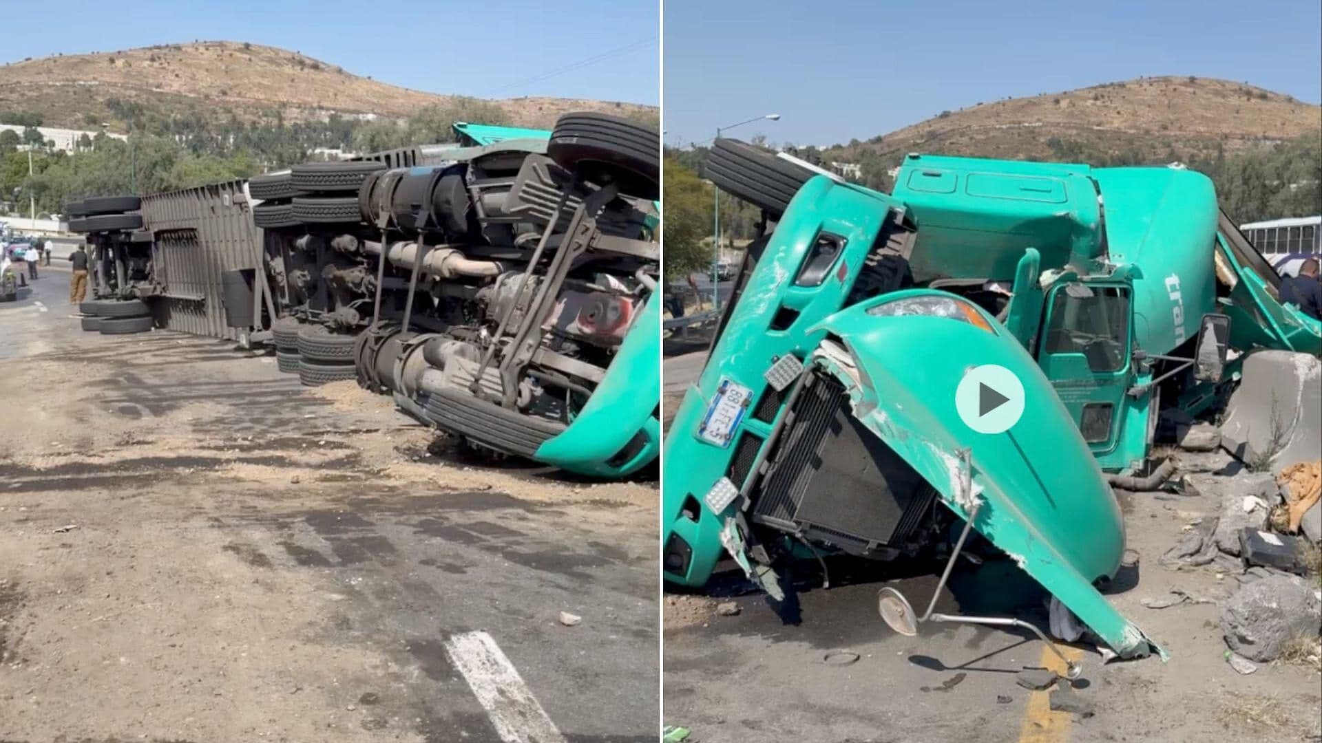 Tráiler Vuelca en Avenida Jesús Reyes Heroles en Tlalnepantla; Se Registra Rapiña