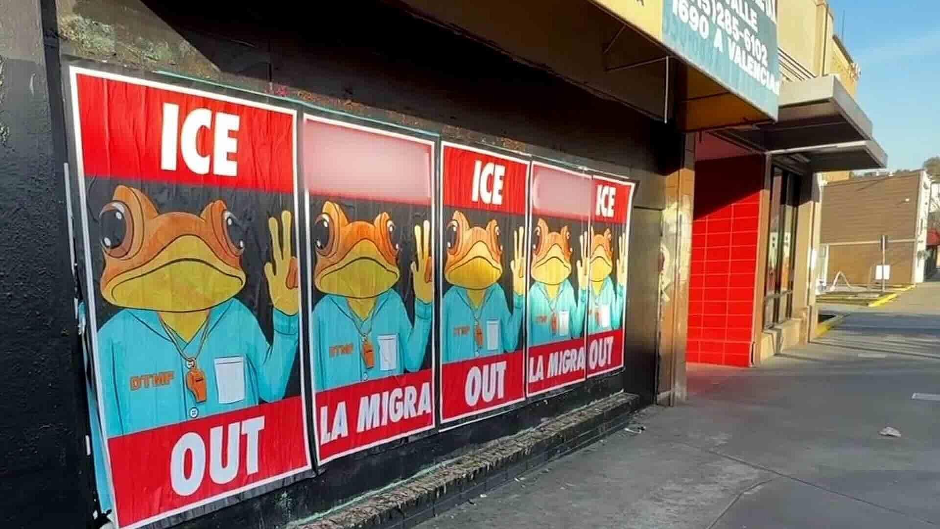 Colocan Carteles Contra ICE con Ilustración de Sapo de Bad Bunny en San Francisco