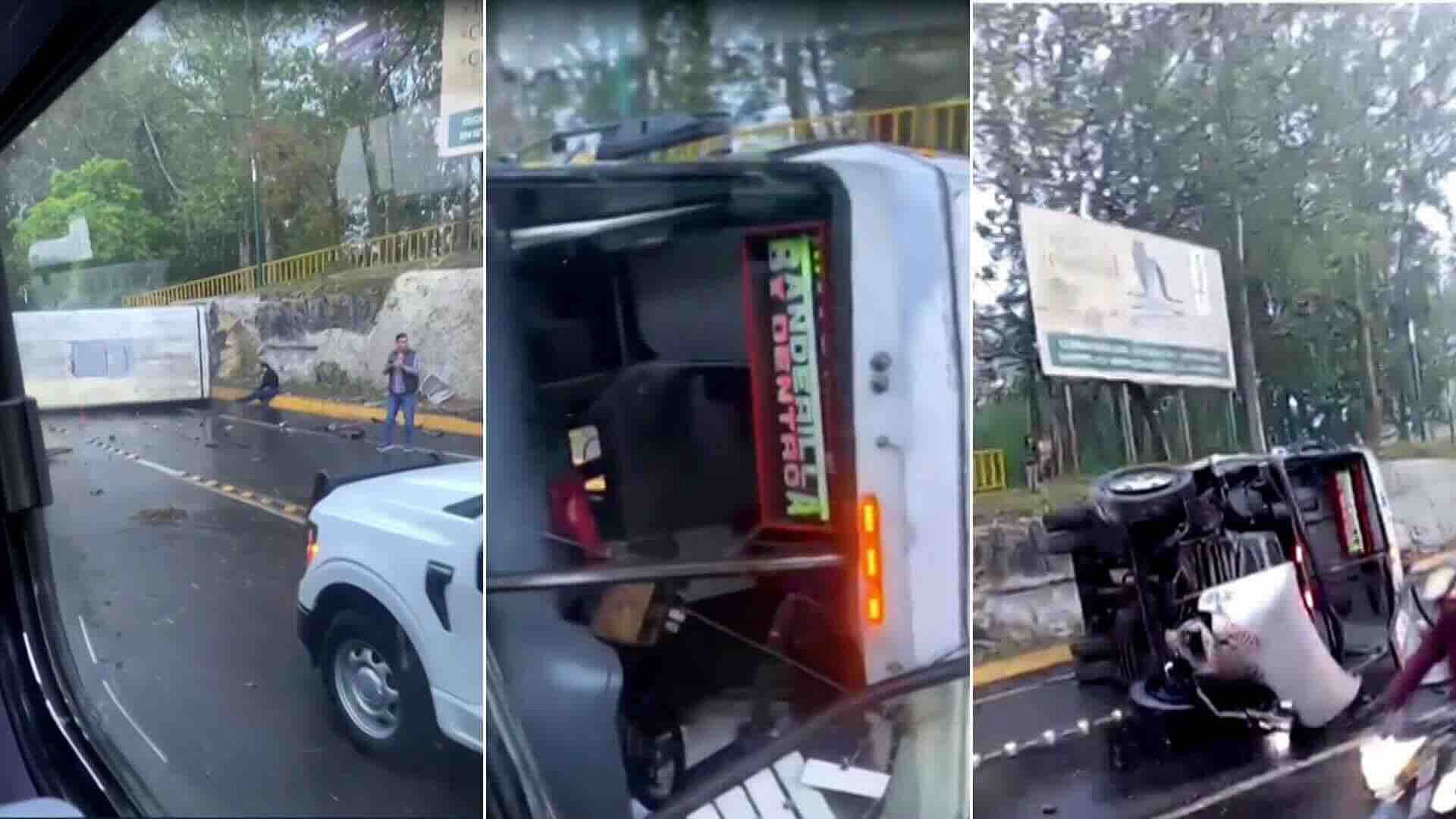 Autobús de Pasajeros Volcó en Xalapa tras Perder Control en Pavimento Mojado