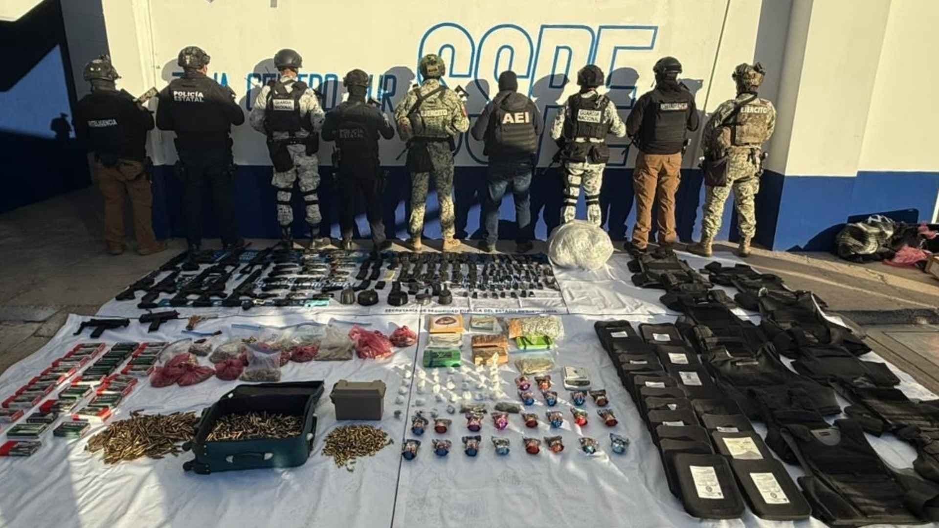 Aseguramiento De Armamento Y Droga En Aquiles Serdán | Foto: SSPE