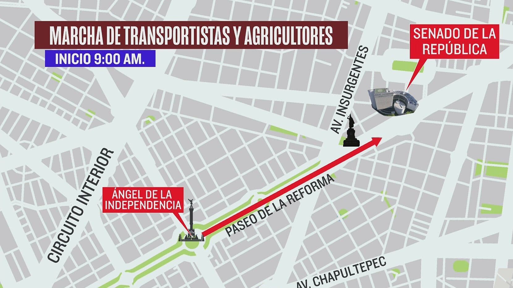 Mapa: Ruta de la Mega Marcha de Transportistas y Agricultores Hoy en CDMX